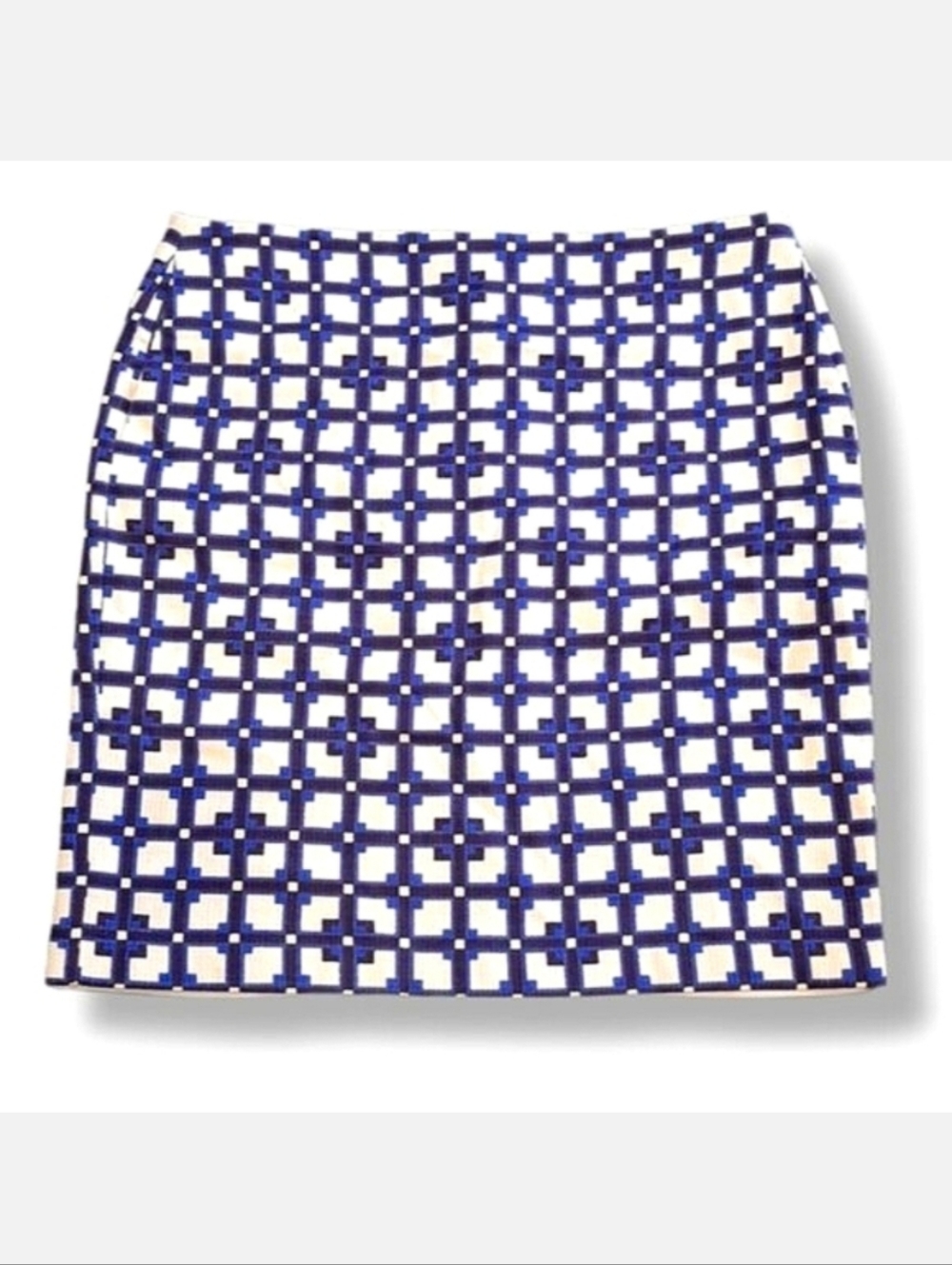 Joe Fresh Blue and White Geometric Pencil Skirt
